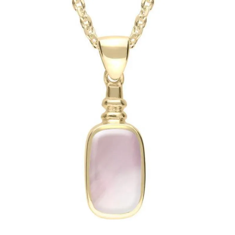 9ct Yellow Gold Pink Mother of Pearl Oblong Bottle Top Necklace sold by Jura Watches