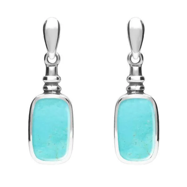 Sterling Silver Turquoise Oblong Bottle Top Drop Earrings sold by Jura Watches