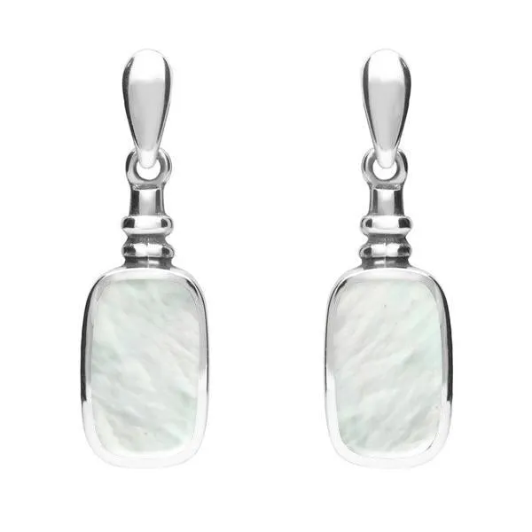 Sterling Silver Mother of Pearl Oblong Bottle Top Drop Earrings sold by Jura Watches