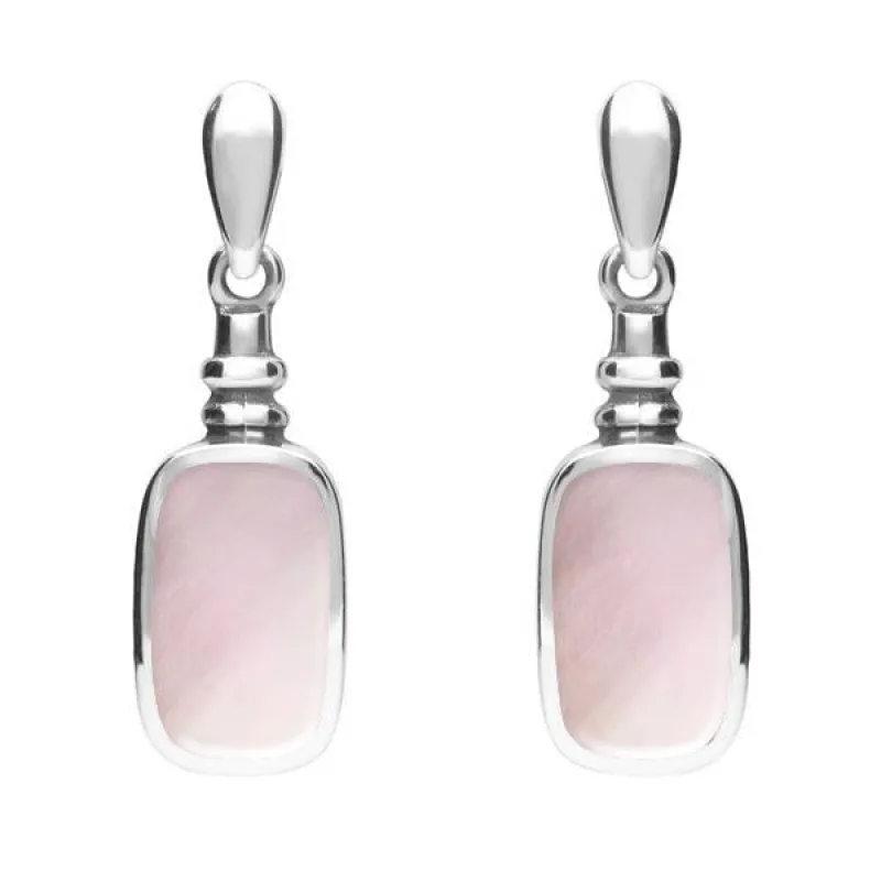 Sterling Silver Pink Mother of Pearl Oblong Bottle Top Drop Earrings sold by Jura Watches