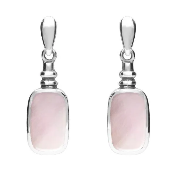 Sterling Silver Pink Mother of Pearl Oblong Bottle Top Drop Earrings sold by Jura Watches