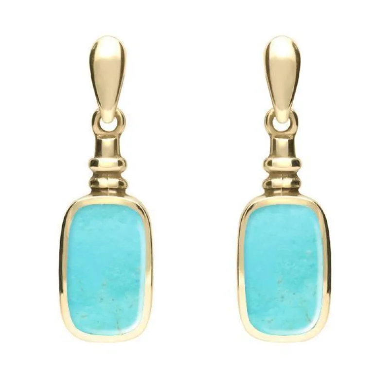 9ct Yellow Gold Turquoise Oblong Bottle Top Drop Earrings sold by Jura Watches