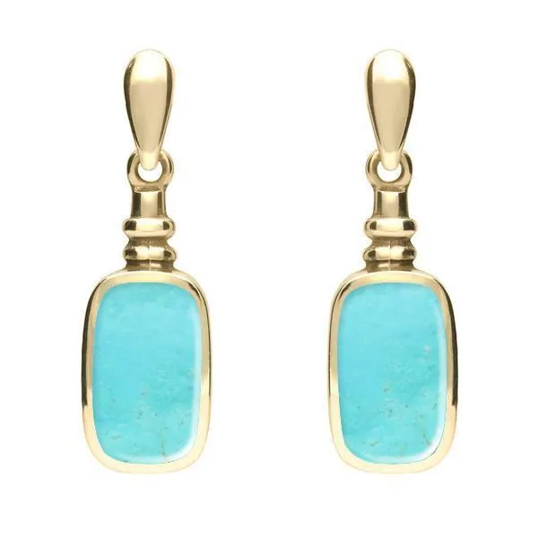 9ct Yellow Gold Turquoise Oblong Bottle Top Drop Earrings sold by Jura Watches