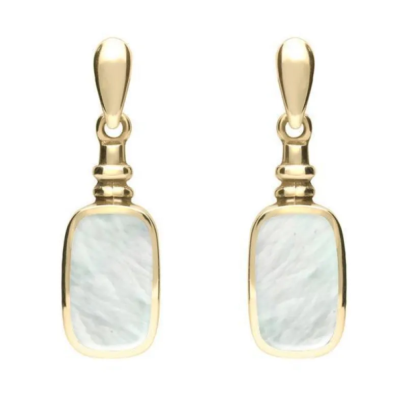 9ct Yellow Gold Mother of Pearl Oblong Bottle Top Drop Earrings sold by Jura Watches