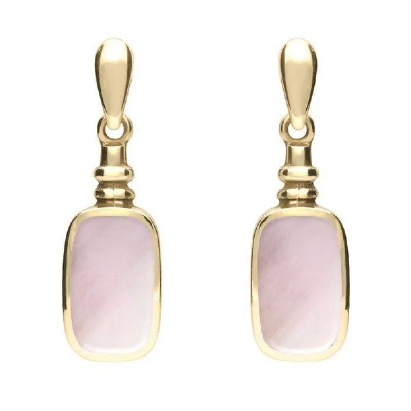 9ct Yellow Gold Pink Mother of Pearl Oblong Bottle Top Drop Earrings sold by Jura Watches