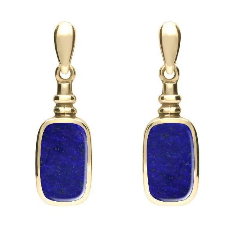 9ct Yellow Gold Lapis Lazuli Oblong Bottle Top Drop Earrings sold by Jura Watches