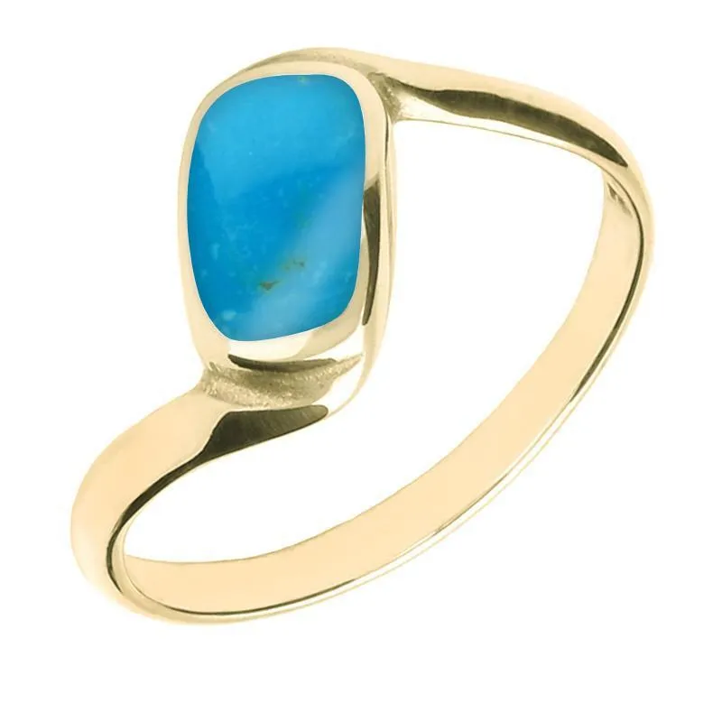 9ct Yellow Gold Turquoise Oblong Twist Ring sold by Jura Watches