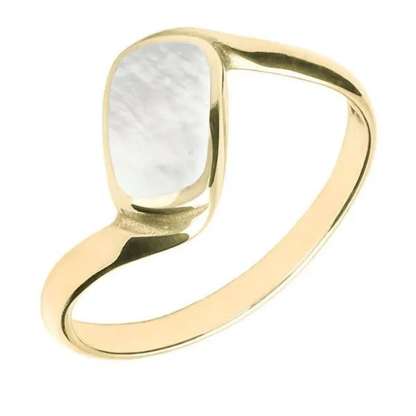 9ct Yellow Gold Mother of Pearl Oblong Twist Ring sold by Jura Watches