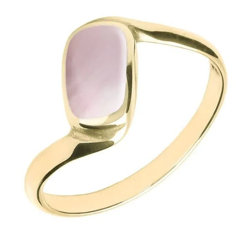 9ct Yellow Gold Pink Mother of Pearl Oblong Twist Ring sold by Jura Watches
