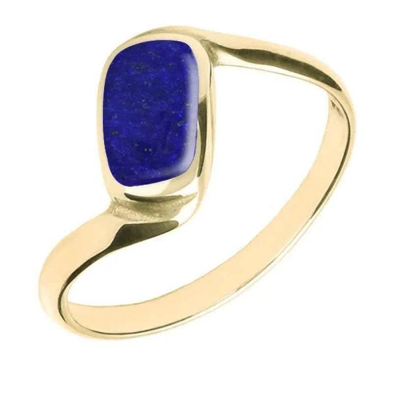 9ct Yellow Gold Lapis Lazuli Oblong Twist Ring sold by Jura Watches
