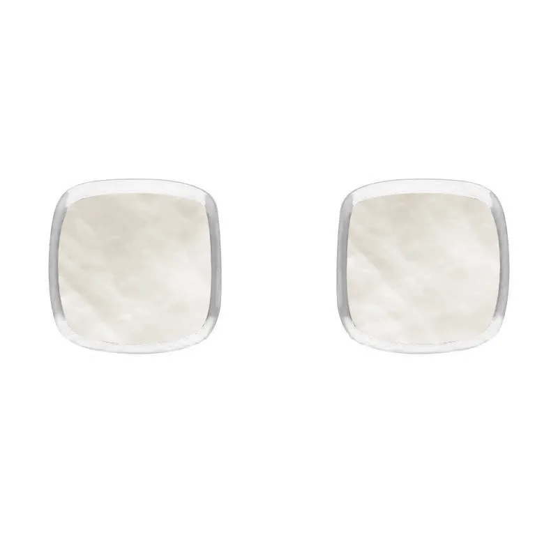 Sterling Silver Mother of Pearl Dinky Cushion Stud Earrings sold by Jura Watches