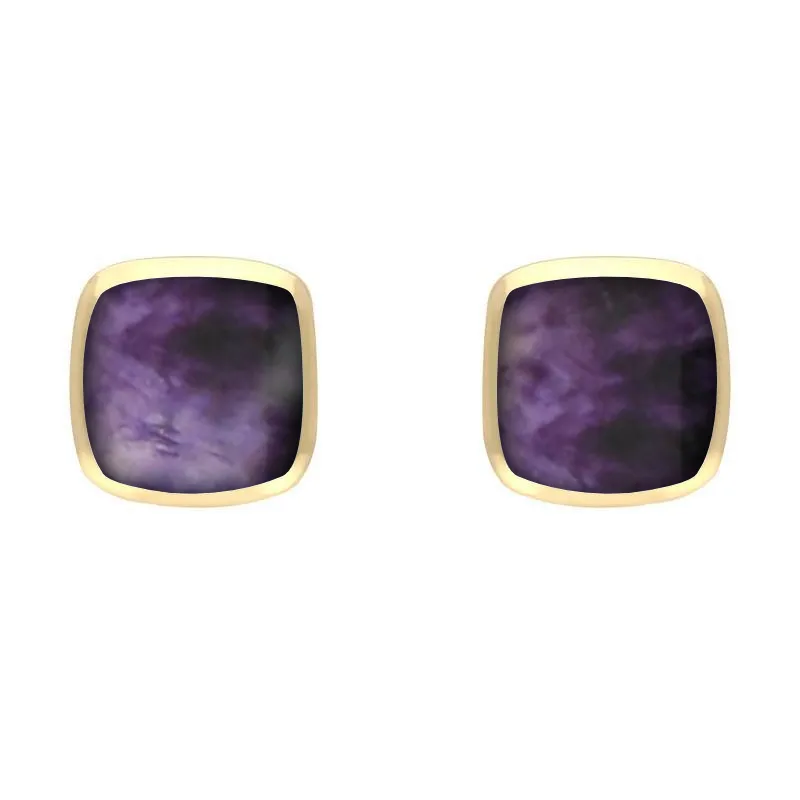 9ct Yellow Gold Blue John Dinky Cushion Stud Earrings sold by Jura Watches