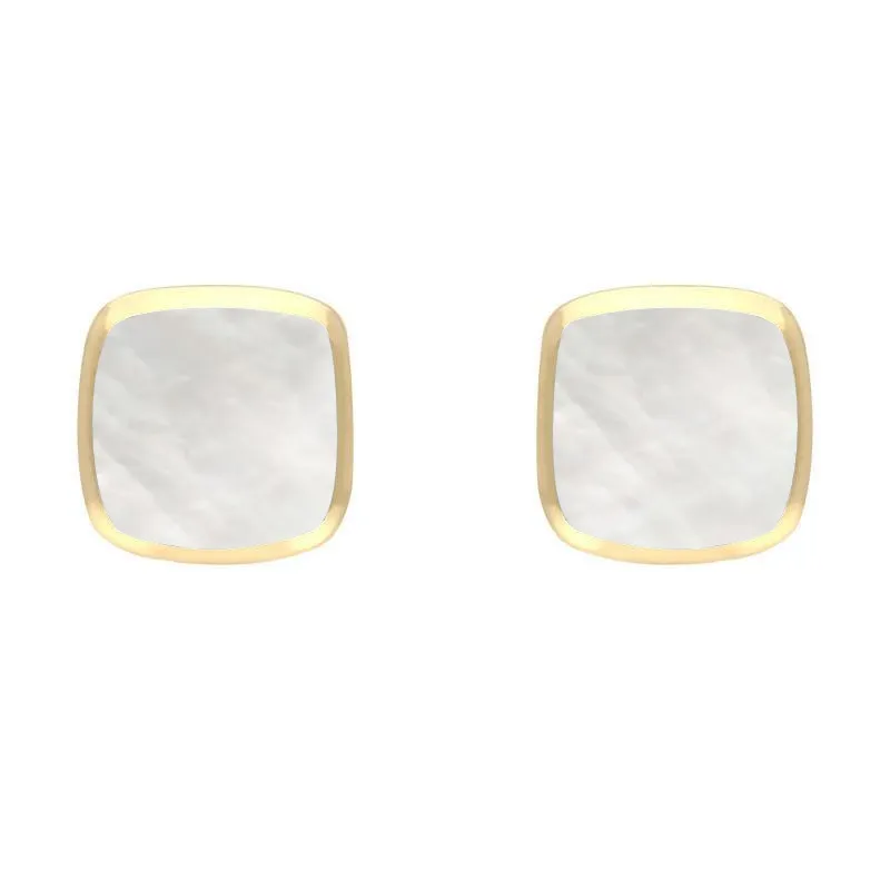 9ct Yellow Gold Mother of Pearl Dinky Cushion Stud Earrings sold by Jura Watches