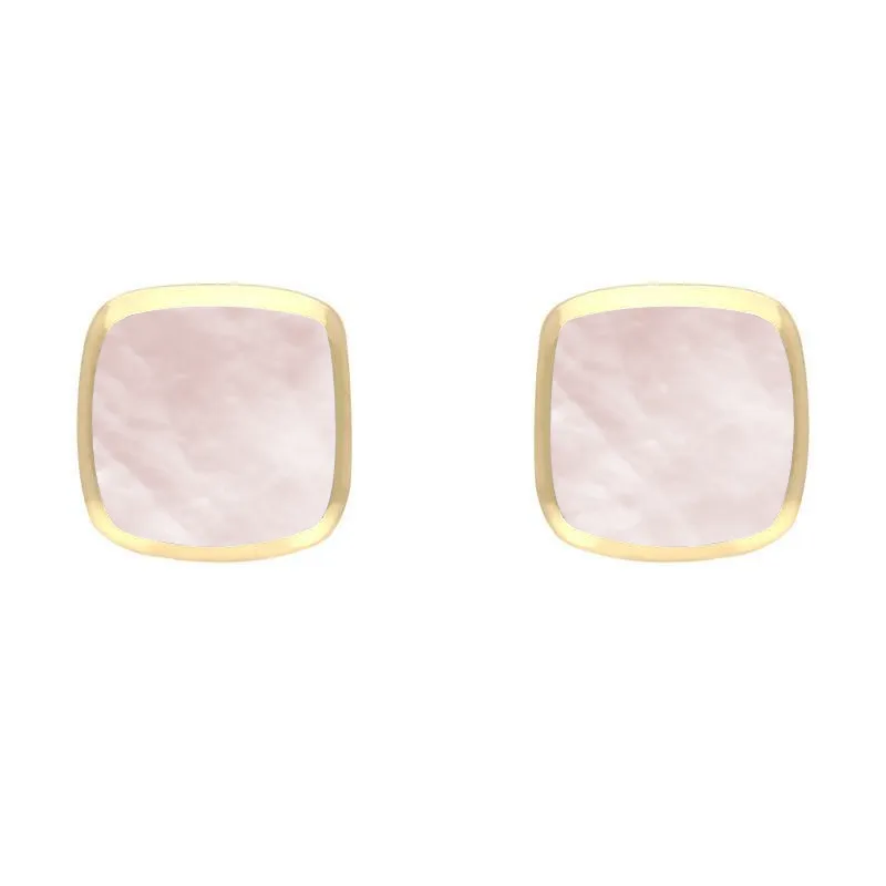 9ct Yellow Gold Pink Mother of Pearl Dinky Cushion Stud Earrings sold by Jura Watches