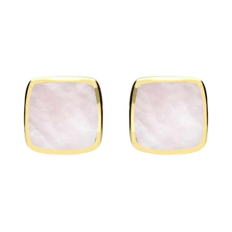 9ct Yellow Gold Pink Mother of Pearl Cushion Stud Earrings sold by Jura Watches