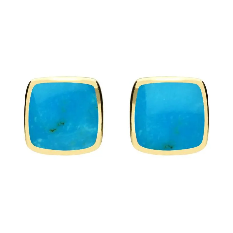 9ct Yellow Gold Turquoise Cushion Stud Earrings sold by Jura Watches
