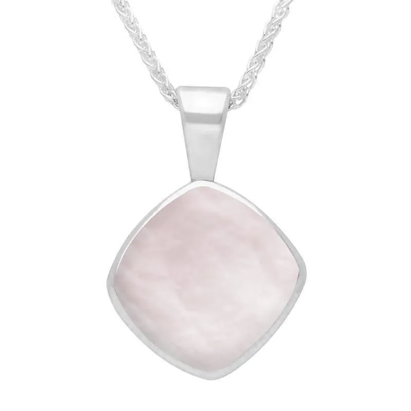 Sterling Silver Pink Mother of Pearl Cushion Shaped Necklace sold by Jura Watches
