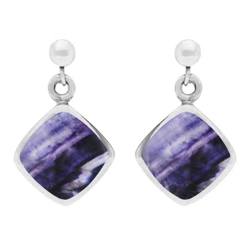 Sterling Silver Blue John Cushion Drop Earrings sold by Jura Watches