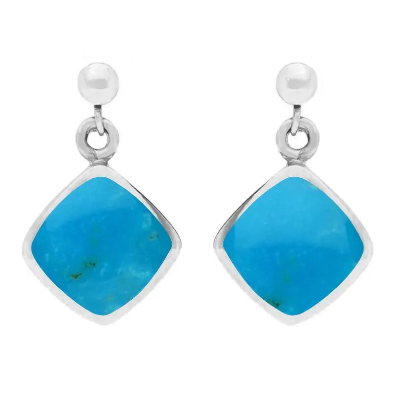 Sterling Silver Turquoise Cushion Drop Earrings sold by Jura Watches