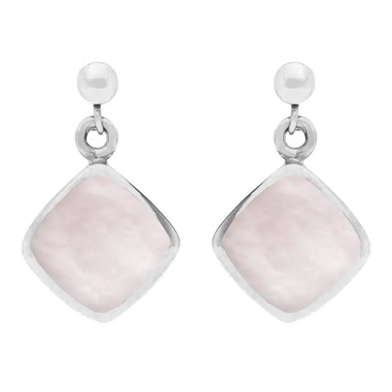 Sterling Silver Pink Mother of Pearl Cushion Drop Earrings sold by Jura Watches
