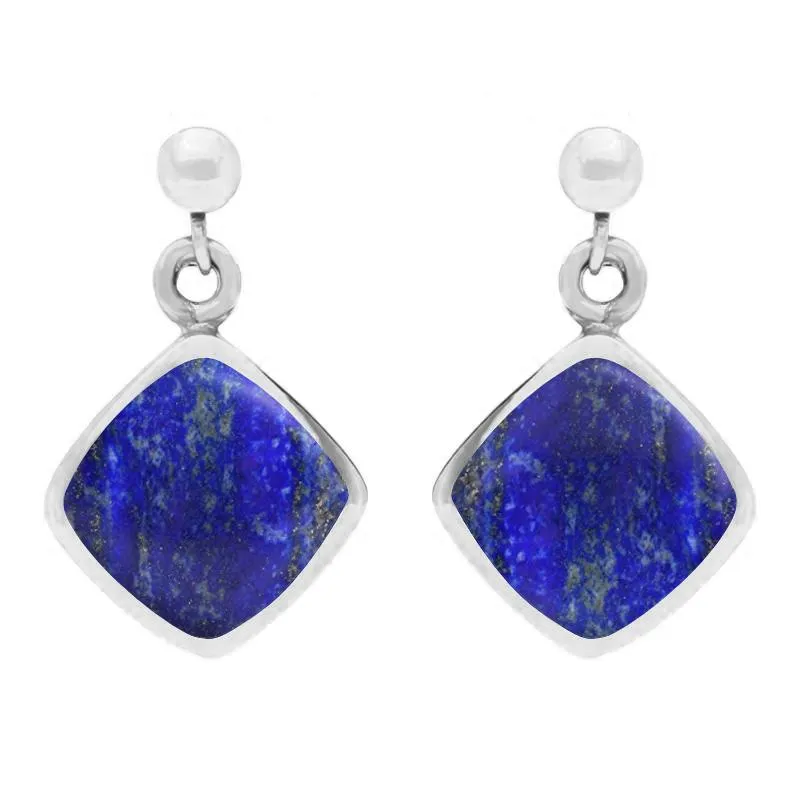 Sterling Silver Lapis Lazuli Cushion Drop Earrings sold by Jura Watches