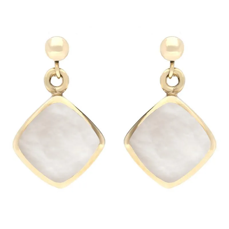 9ct Yellow Gold Mother of Pearl Cushion Drop Earrings sold by Jura Watches