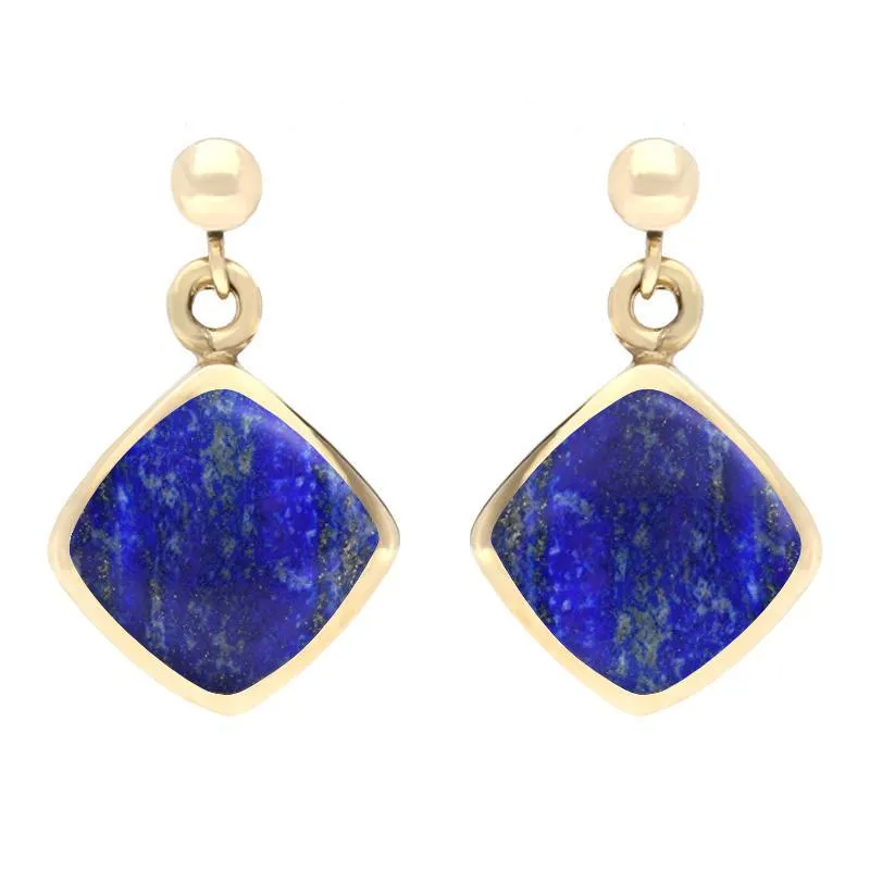 9ct Yellow Gold Lapis Lazuli Cushion Drop Earrings sold by Jura Watches