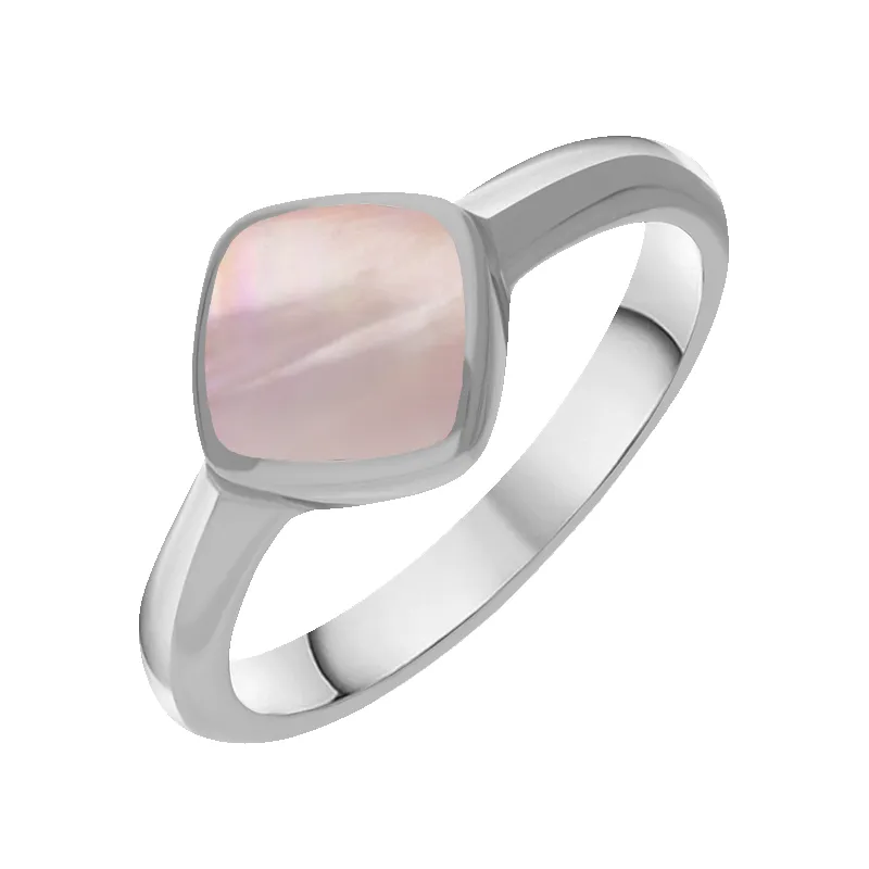 Sterling Silver Pink Mother of Pearl Cushion Ring sold by Jura Watches