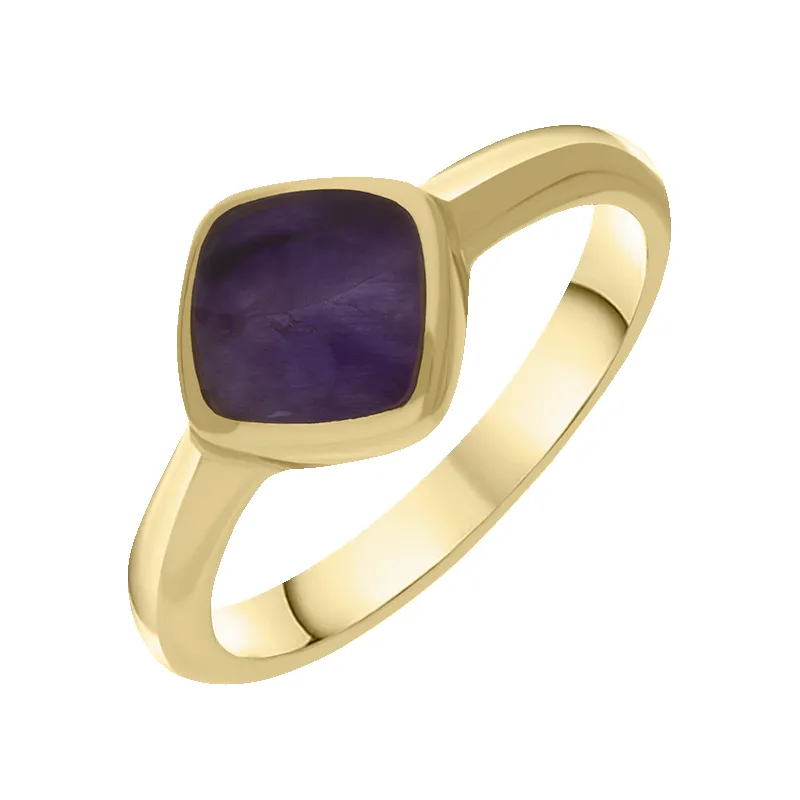 9ct Yellow Gold Blue John Cushion Ring sold by Jura Watches