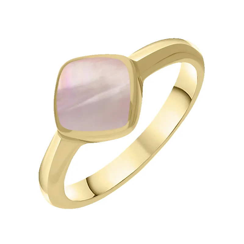 9ct Yellow Gold Pink Mother of Pearl Cushion Ring sold by Jura Watches