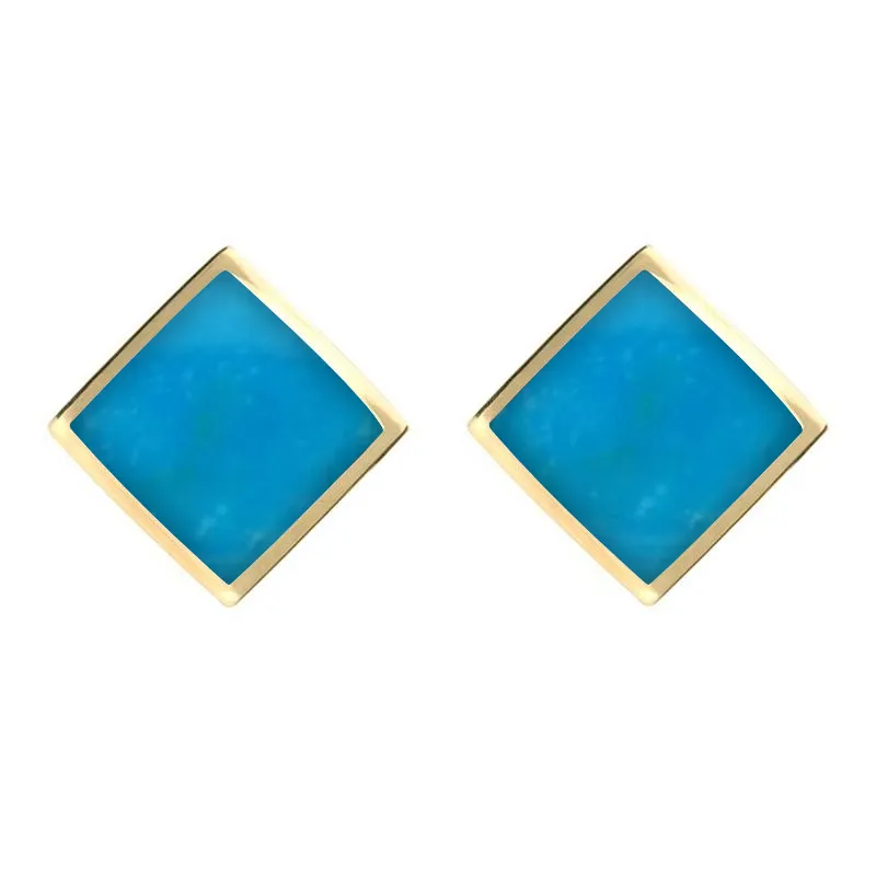 9ct Yellow Gold Turquoise Rhombus Earrings sold by Jura Watches