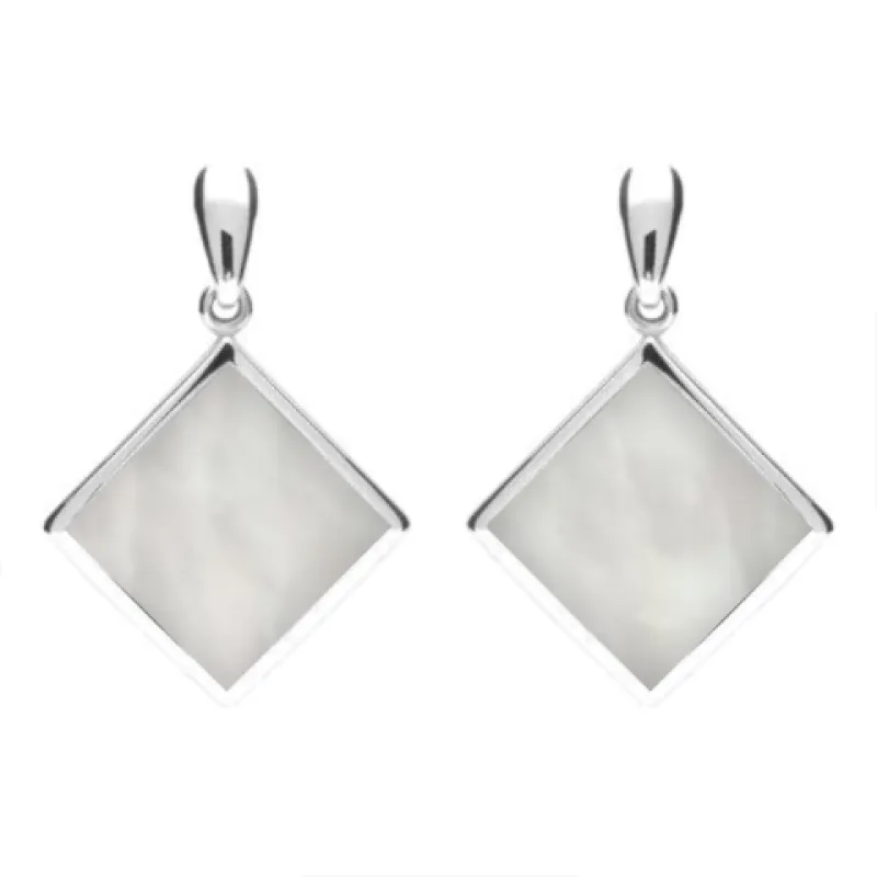 Sterling Silver Mother of Pearl Rhombus Drop Earrings sold by Jura Watches