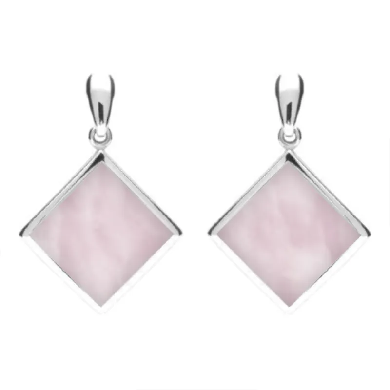 Sterling Silver Pink Mother of Pearl Rhombus Drop Earrings sold by Jura Watches