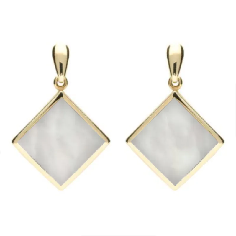 9ct Yellow Gold Mother of Pearl Rhombus Drop Earrings sold by Jura Watches