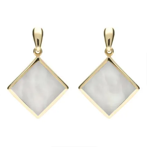 9ct Yellow Gold Mother of Pearl Rhombus Drop Earrings sold by Jura Watches
