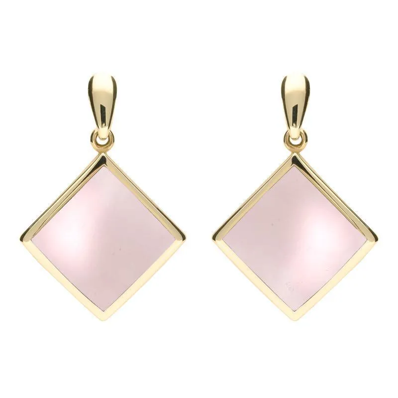 9ct Yellow Gold Pink Mother of Pearl Rhombus Drop Earrings sold by Jura Watches