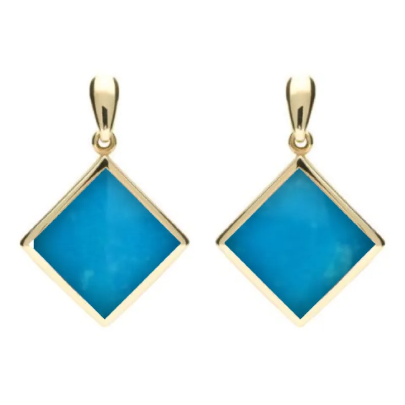 9ct Yellow Gold Turquoise Rhombus Drop Earrings sold by Jura Watches