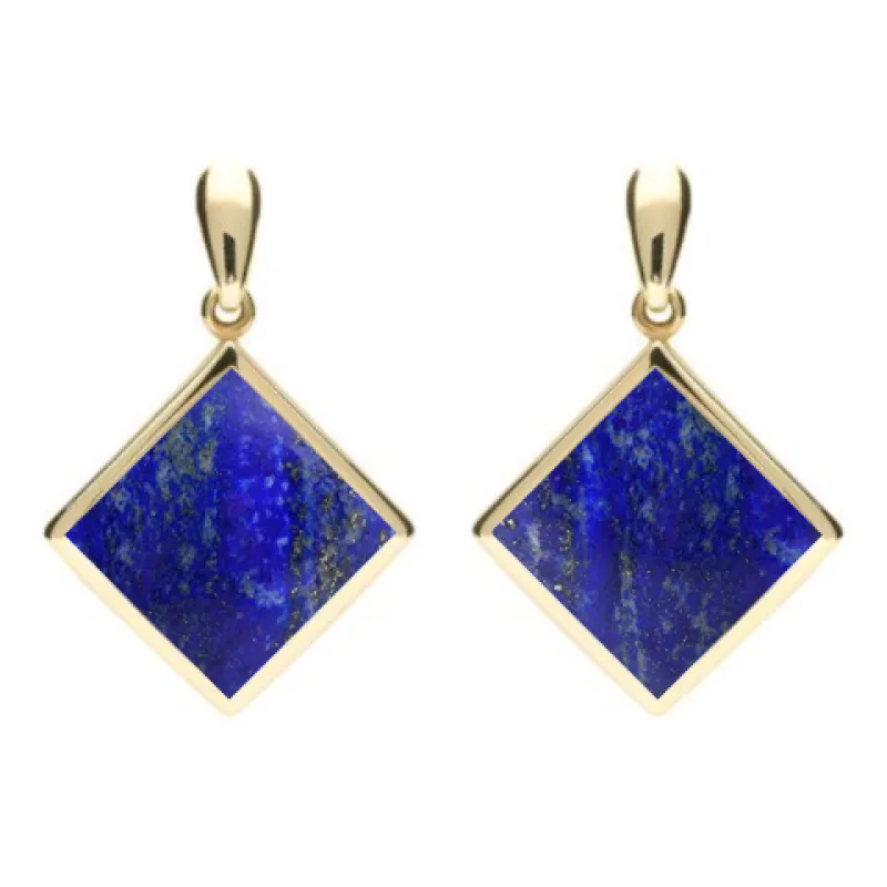 9ct Yellow Gold Lapis Lazuli Rhombus Drop Earrings sold by Jura Watches
