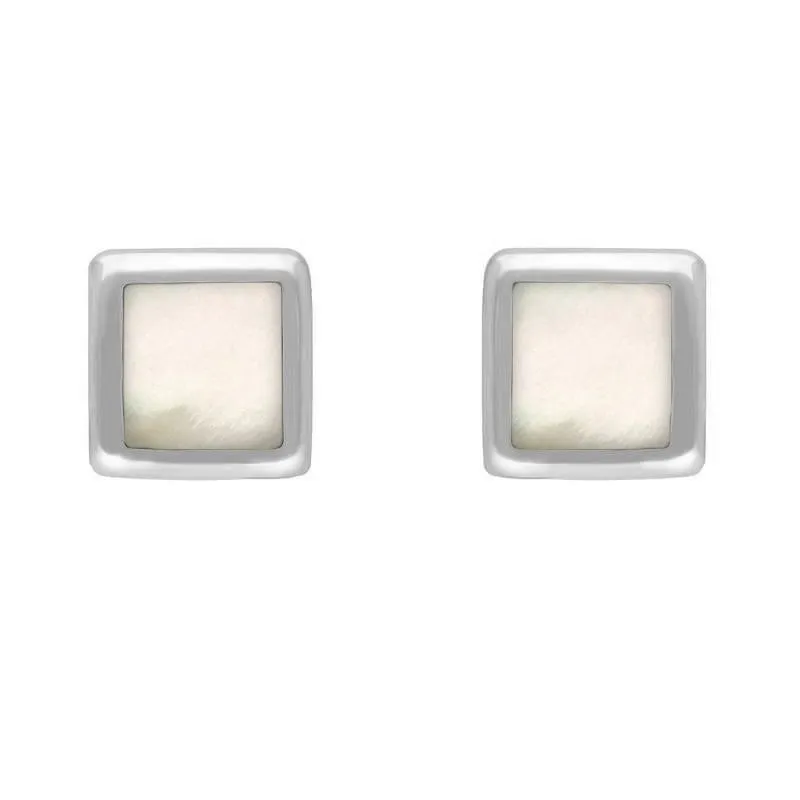 Sterling Silver Mother of Pearl Dinky Square Stud Earrings sold by Jura Watches