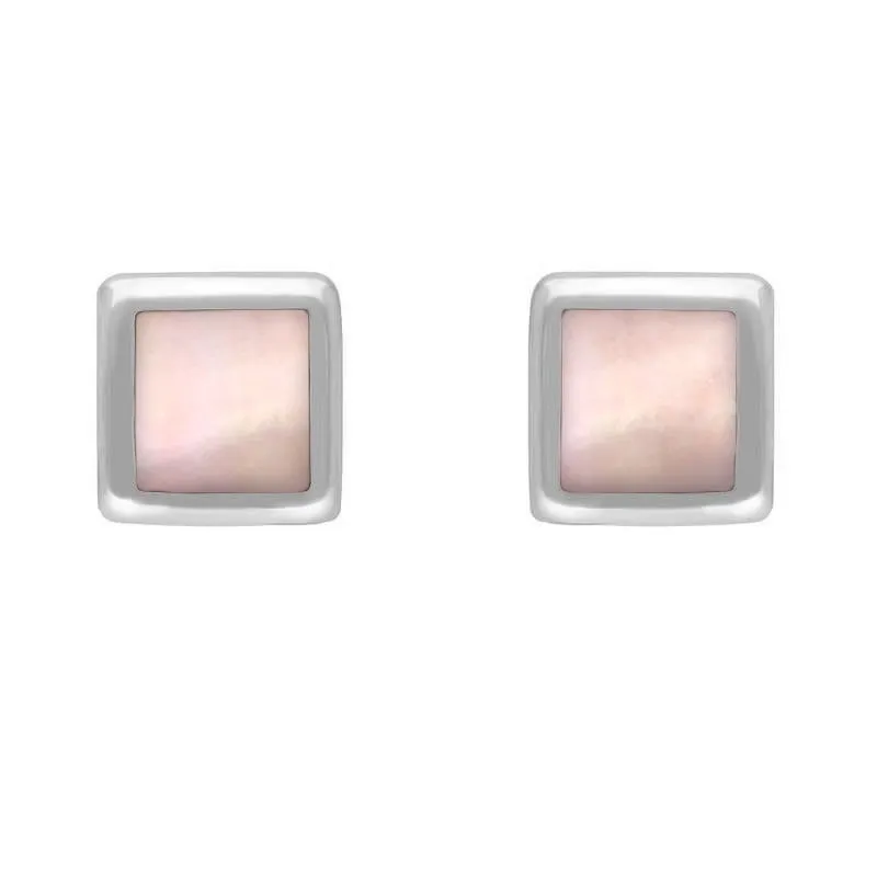 Sterling Silver Pink Mother of Pearl Dinky Square Stud Earrings sold by Jura Watches