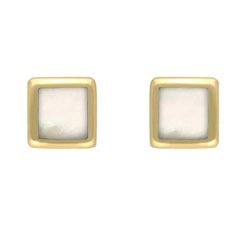 9ct Yellow Gold Mother of Pearl Dinky Square Stud Earrings sold by Jura Watches