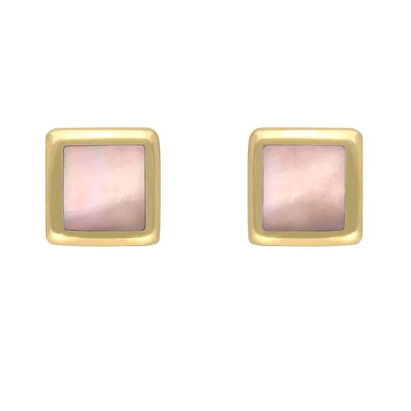 9ct Yellow Gold Pink Mother of Pearl Dinky Square Stud Earrings sold by Jura Watches
