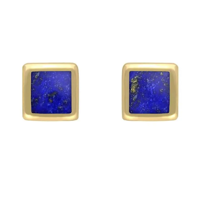 9ct Yellow Gold Lapis Lazuli Dinky Square Stud Earrings sold by Jura Watches