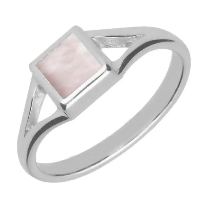 Sterling Silver Pink Mother of Pearl Square Split Shoulder Ring sold by Jura Watches