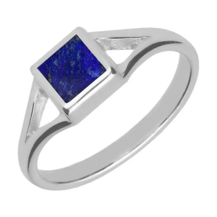 Sterling Silver Lapis Lazuli Square Split Shoulder Ring sold by Jura Watches