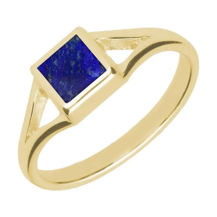 9ct Yellow Gold Lapis Lazuli Square Split Shoulder Ring sold by Jura Watches
