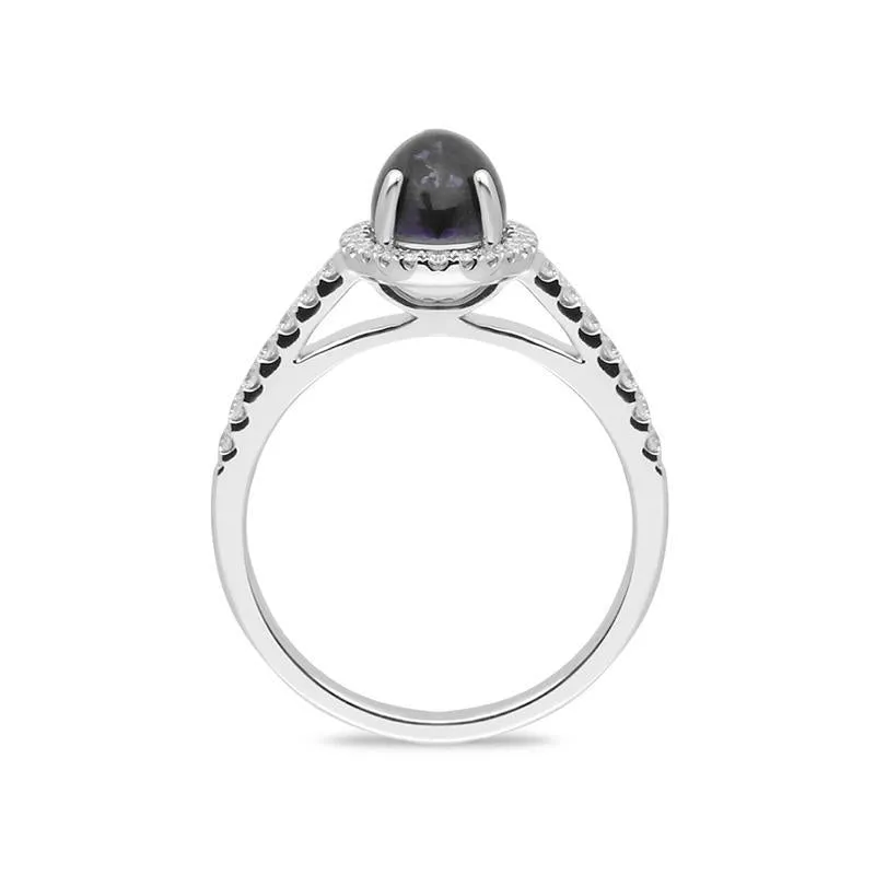 18ct White Gold Blue John Diamond Halo Pave Shoulder Ring sold by Jura Watches product image thumbnail 2