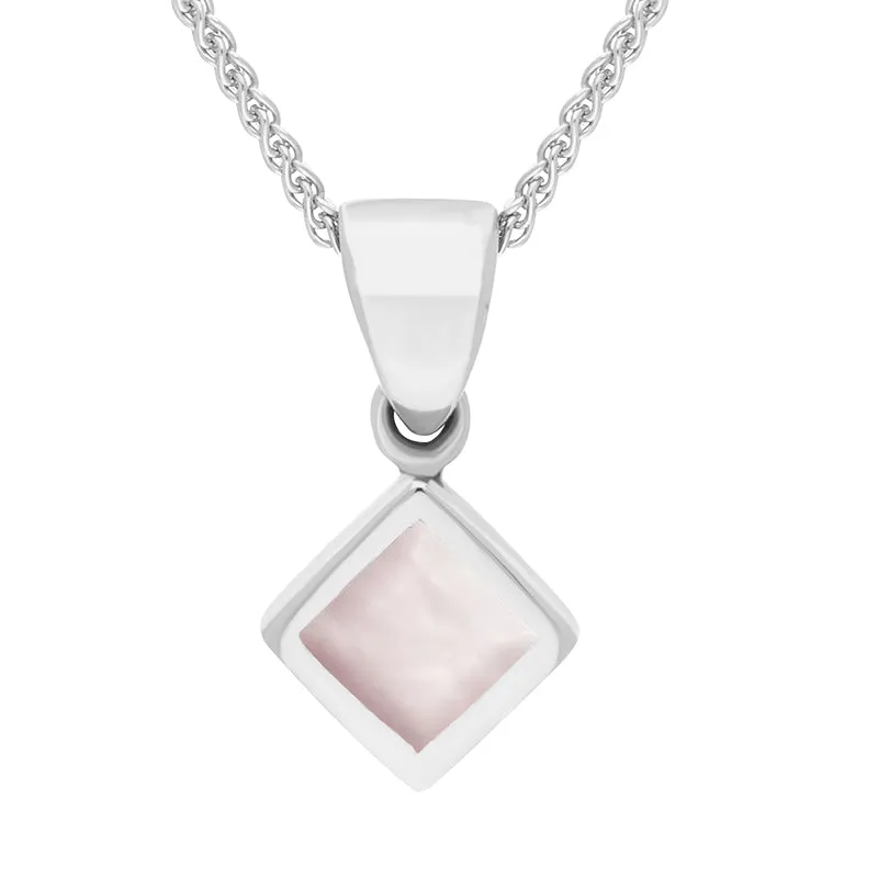 Sterling Silver Pink Mother of Pearl Dinky Square Necklace sold by Jura Watches