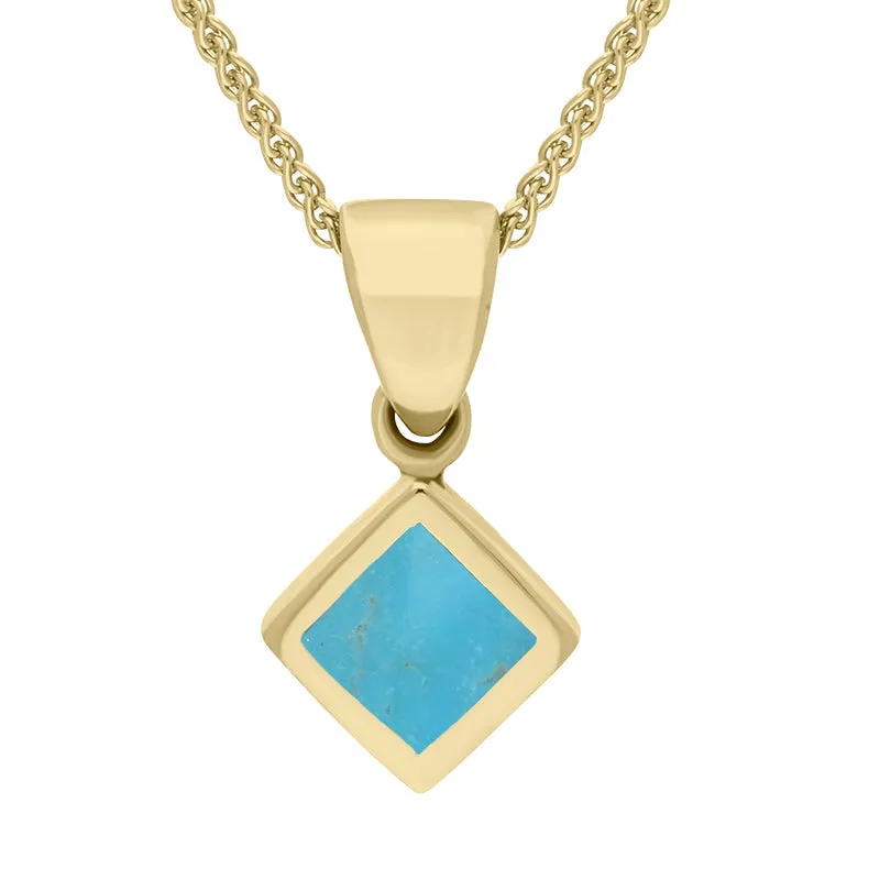 9ct Yellow Gold Turquoise Small Square Necklace sold by Jura Watches