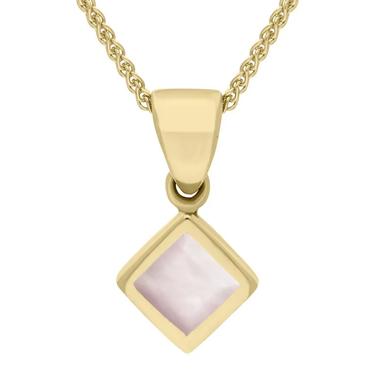 9ct Yellow Gold Pink Mother of Pearl Dinky Square Necklace sold by Jura Watches
